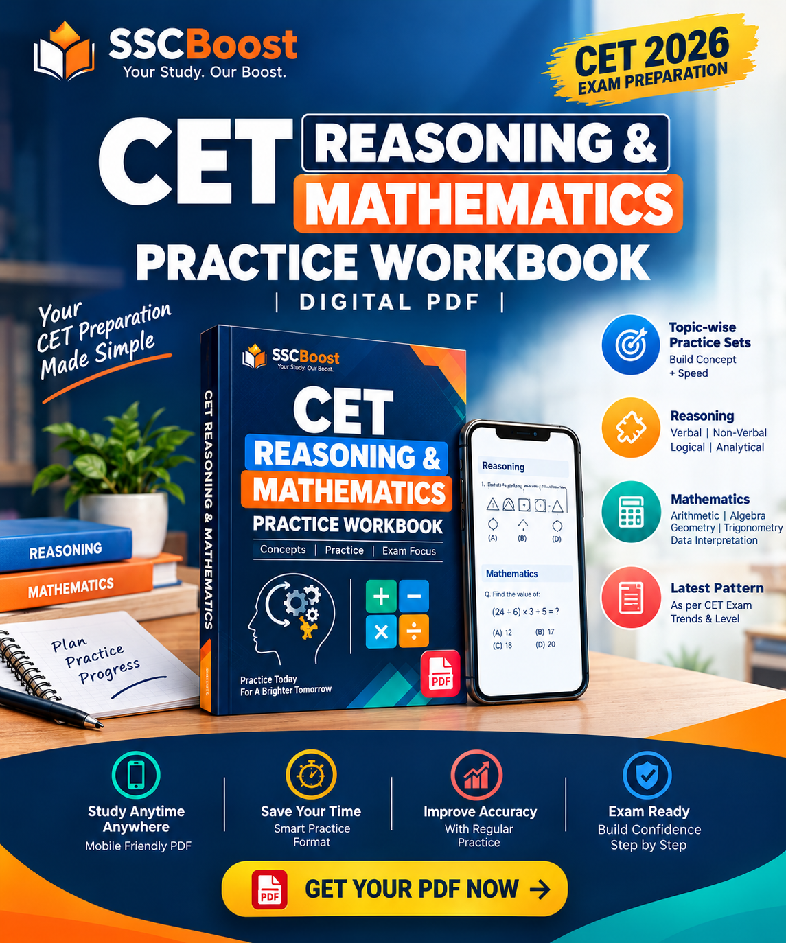 CET Reasoning & Mathematics Practice Workbook | Digital PDF